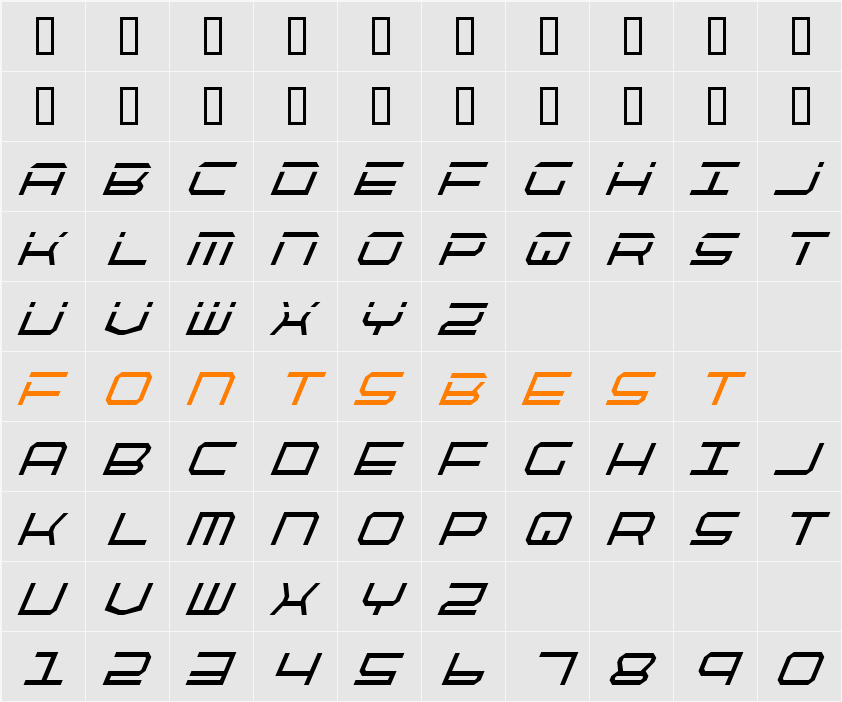 QuickTech Condensed Italic Character Map