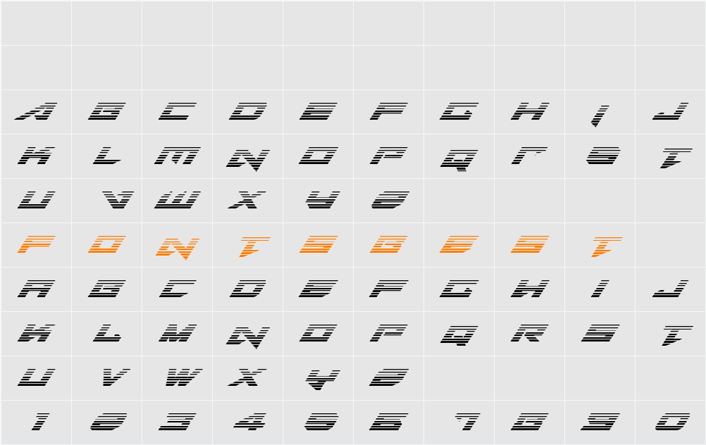 Tarrget Gradient Italic Character Map