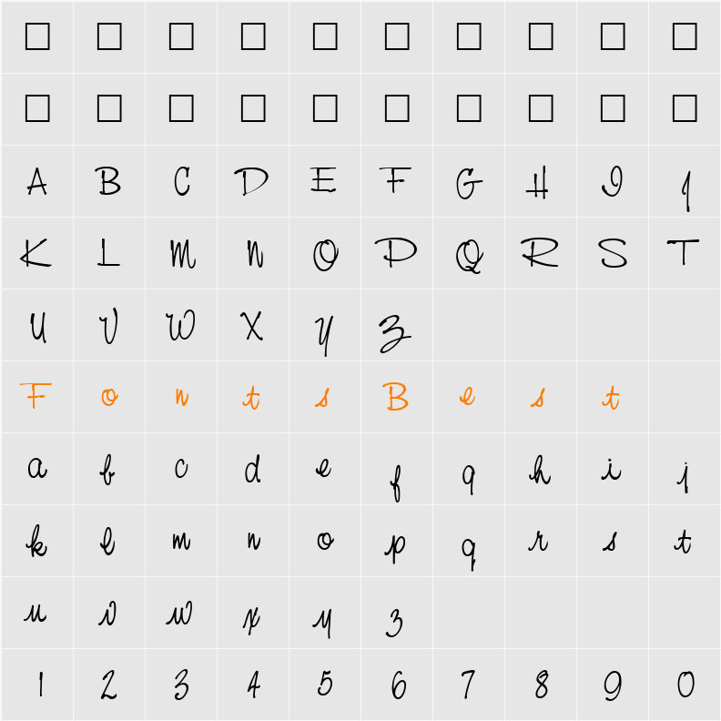 Nevison Casual Script Character Map
