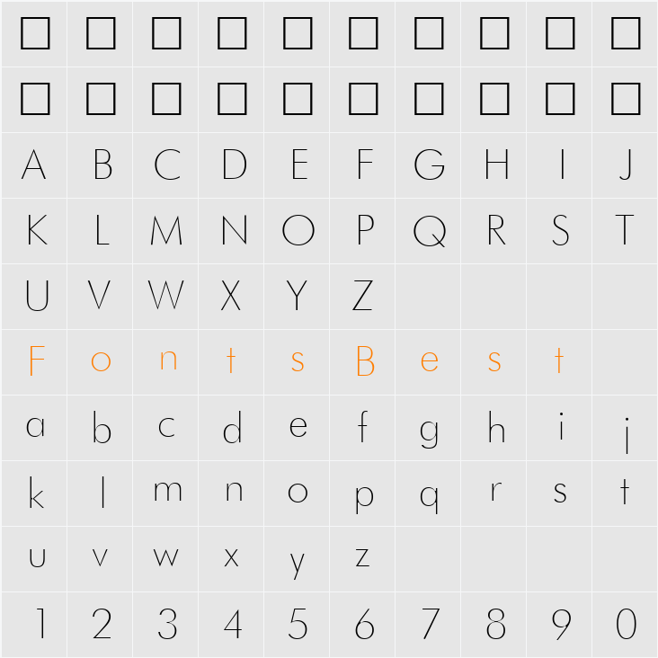 Futura Thin Character Map