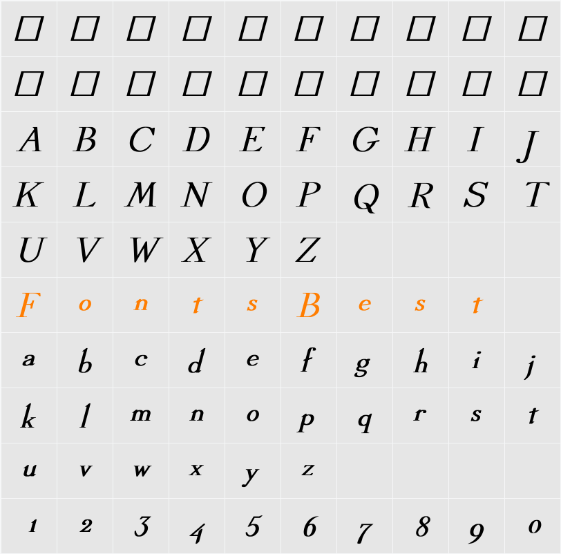 Dickens Bold Italic Character Map