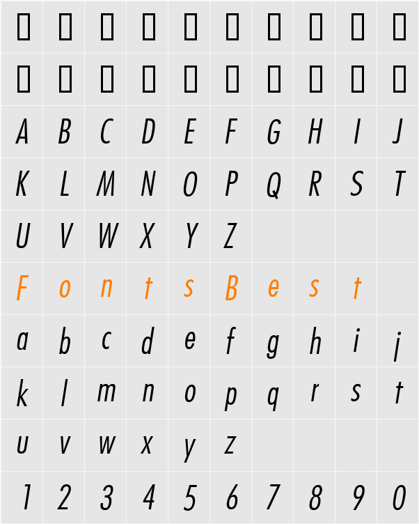 Futura LtCn BT Character Map