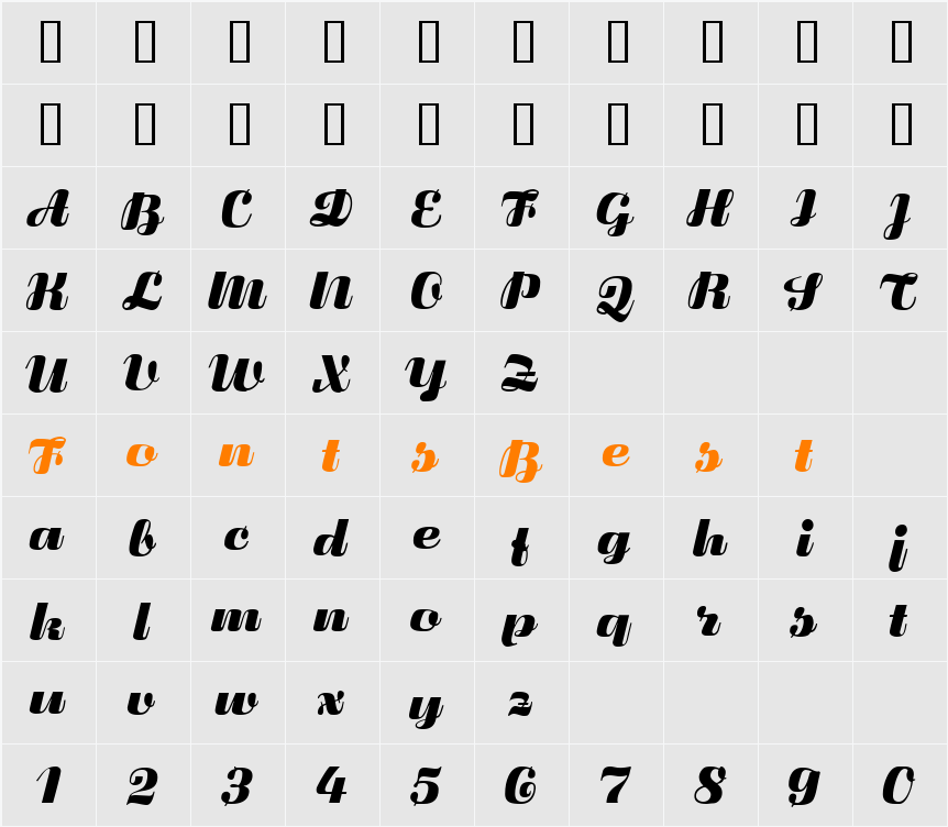 Fluidum Bold Character Map