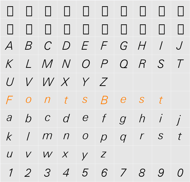 Zurich Lt BT Character Map
