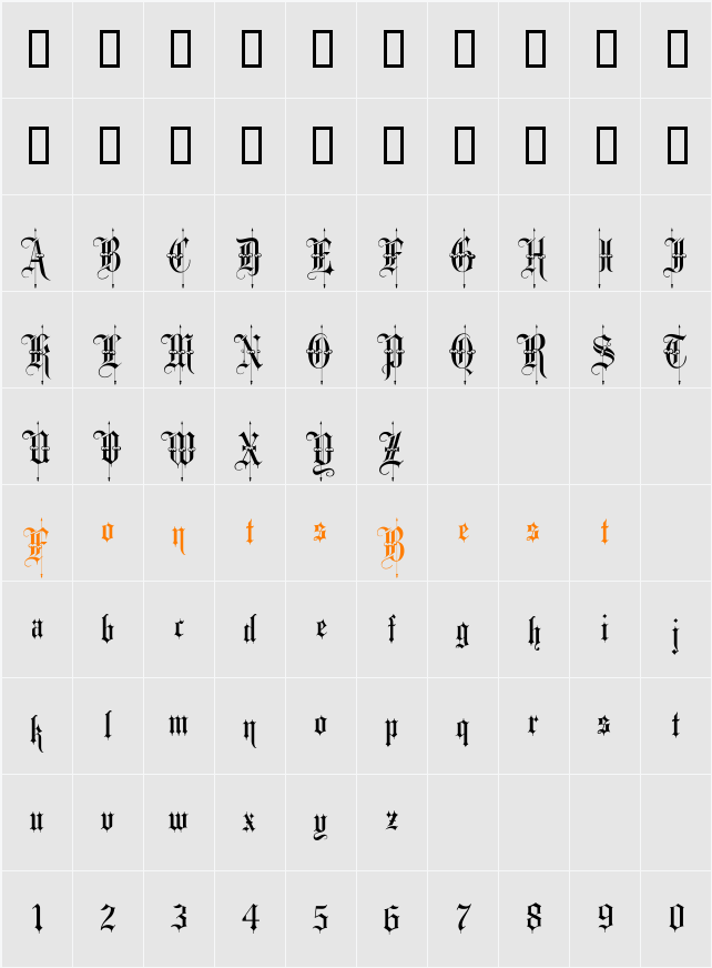 Showcard Character Map
