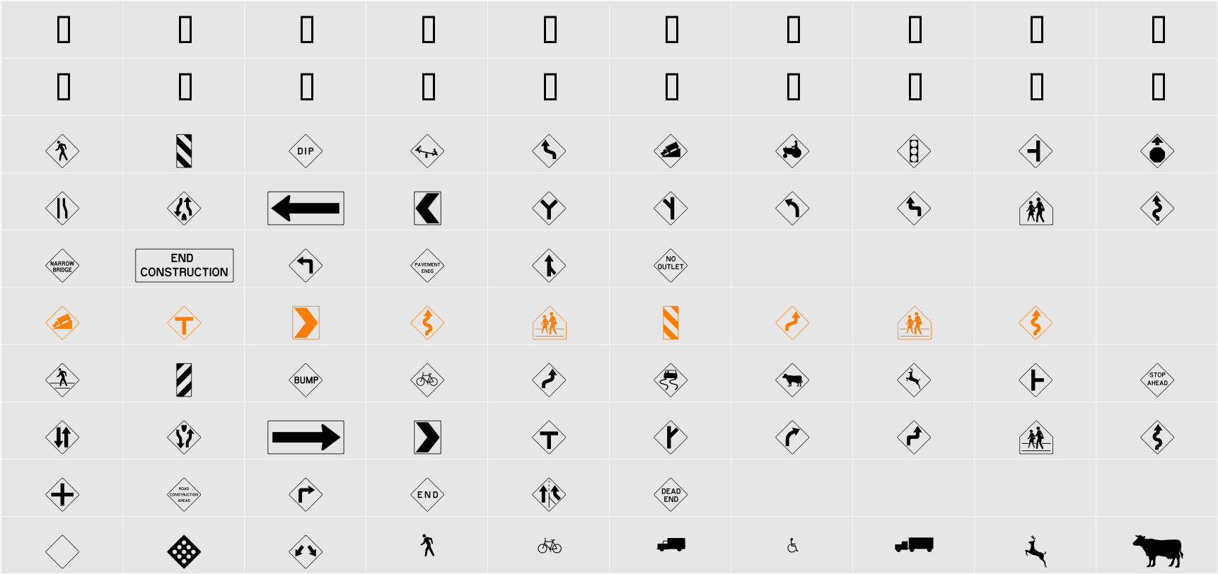 RoadWarningSign Character Map