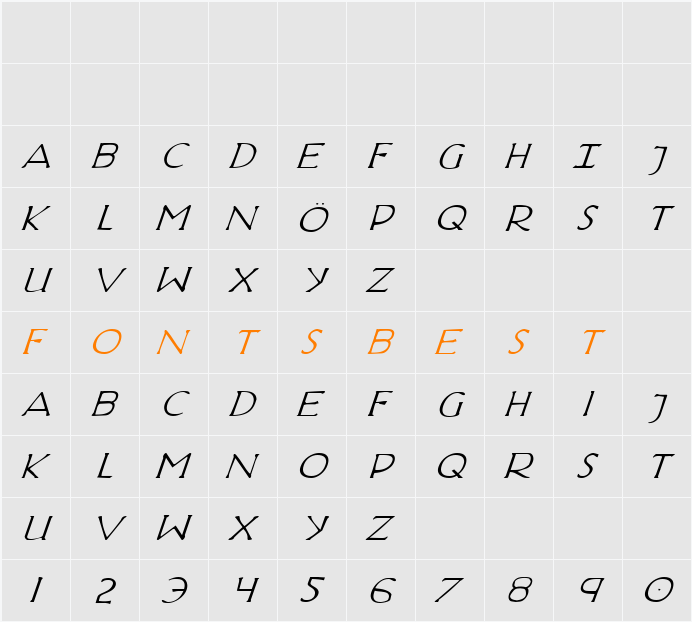 Hadriatic Italic Character Map