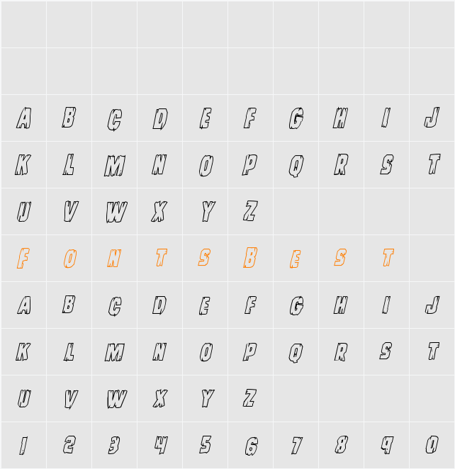Leatherface Outline Italic Character Map