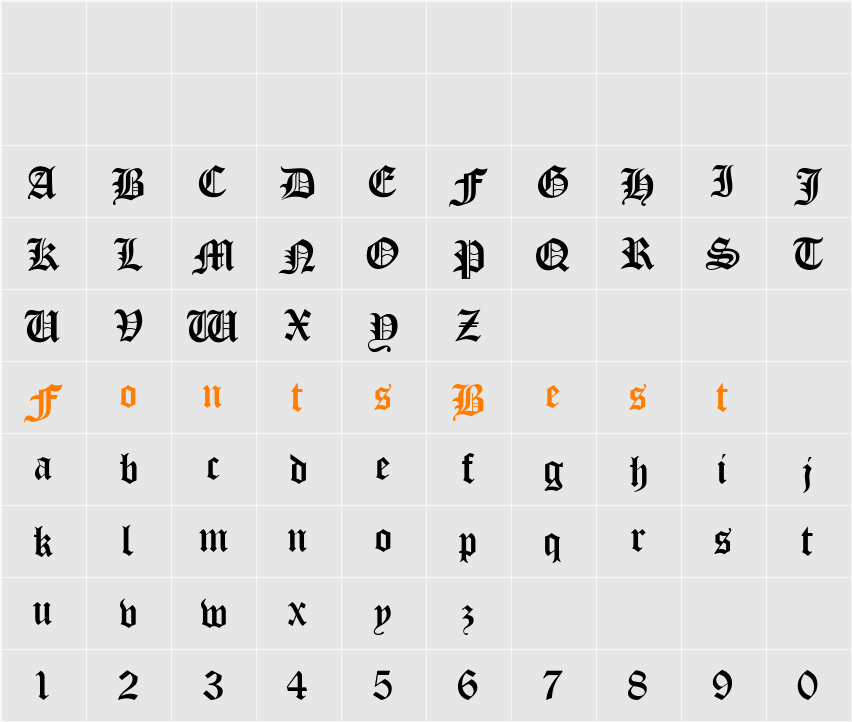 Diana Thin Character Map
