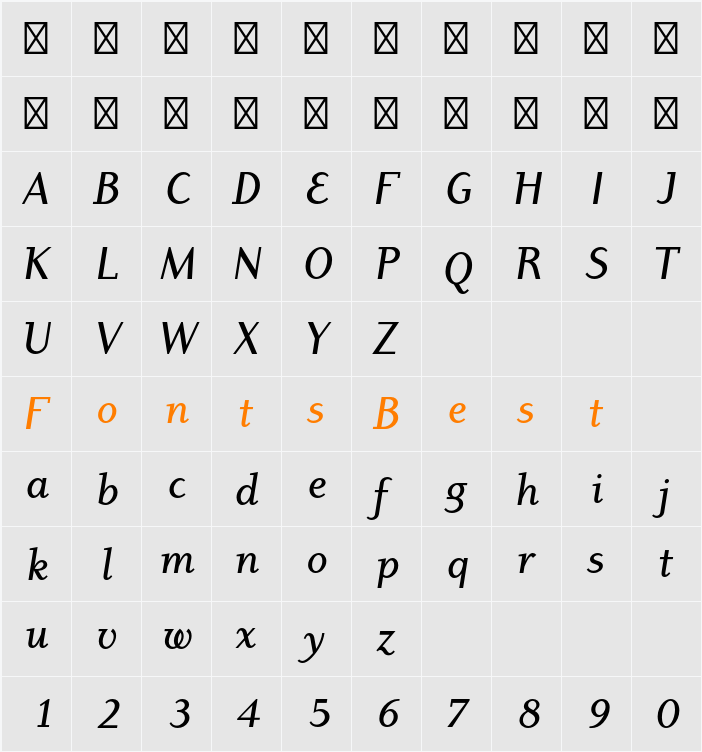 Dyadis ITC Std Medium Character Map