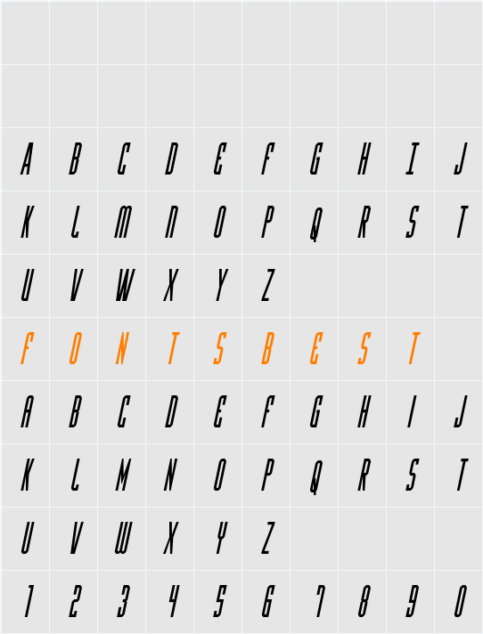 Y-Files Condensed Italic Character Map