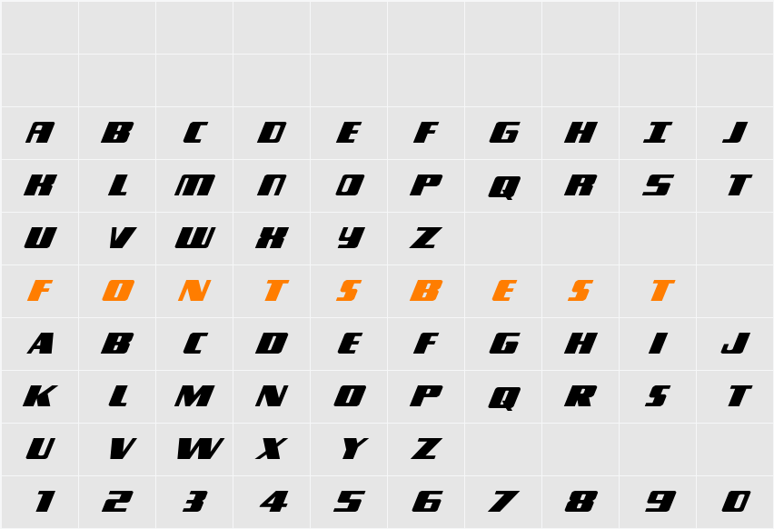 Typhoon Expanded Italic Character Map