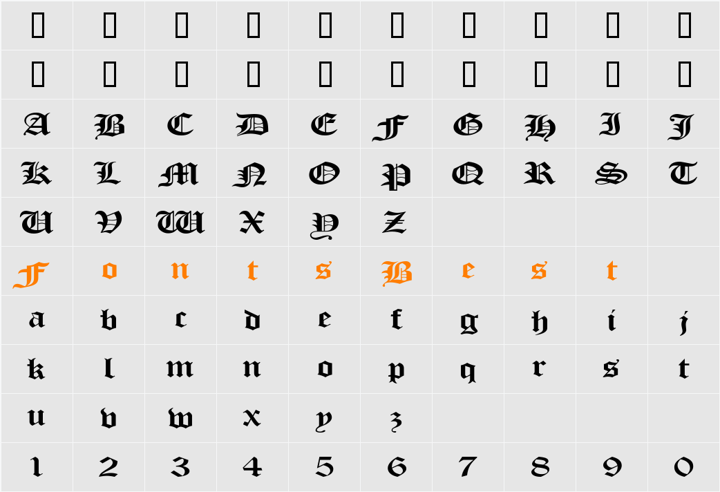 ManuscriptExtended Character Map