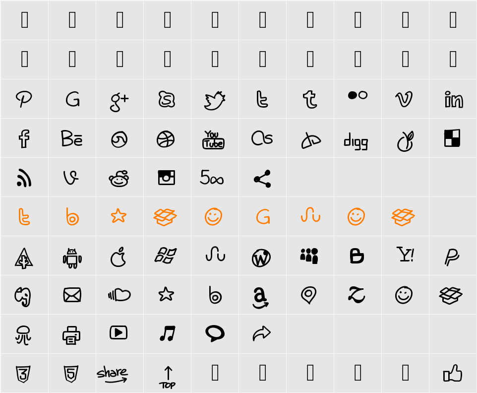 PWHandySocialIcons Character Map