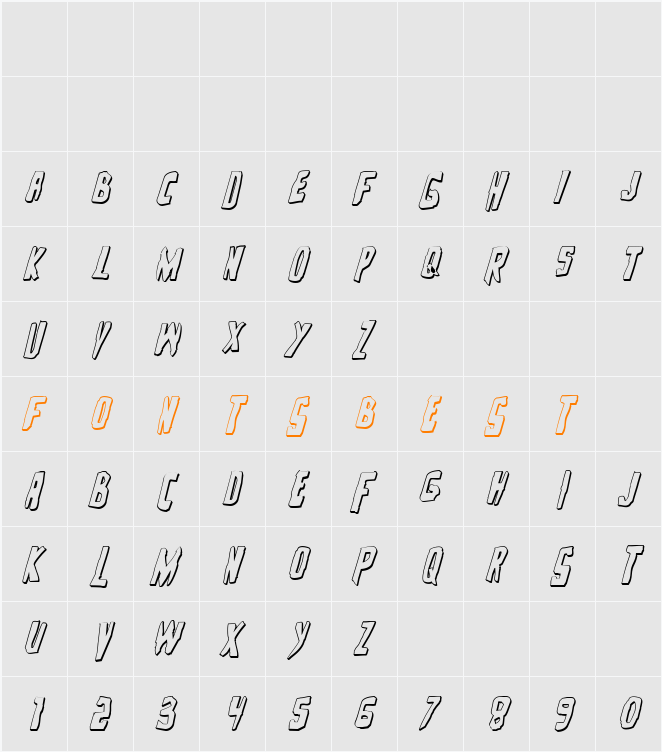 Zakenstein 3D Italic Character Map