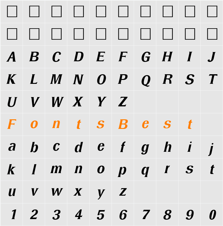 DresselMedium Character Map