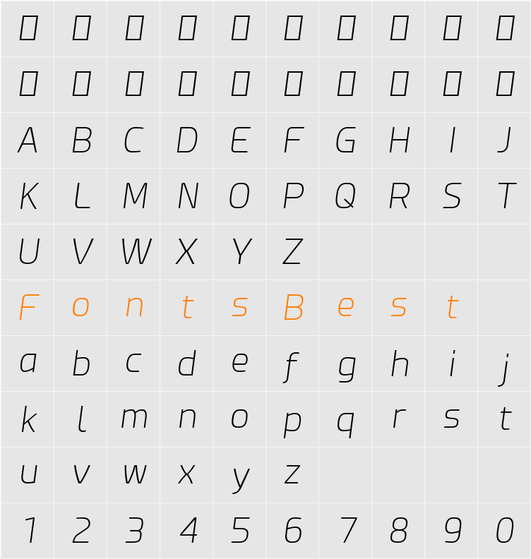 Esphimere Extra Light Character Map