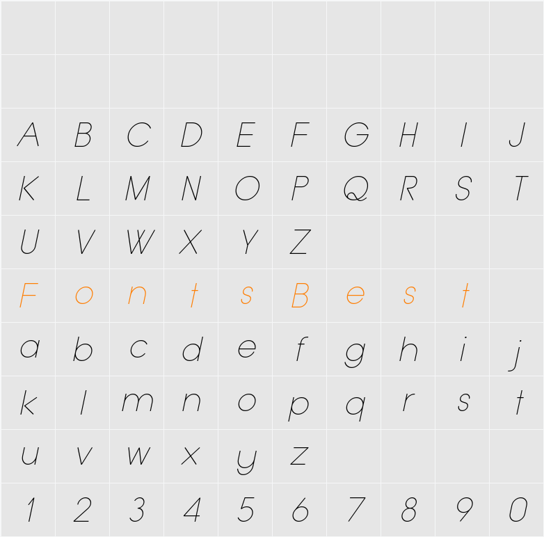 Typo Grotesk Thin Character Map