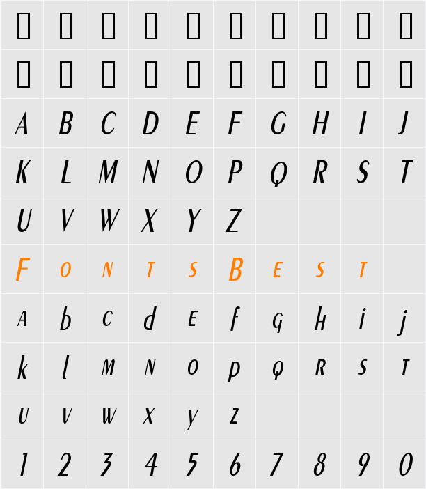 PenwinCondensed Character Map