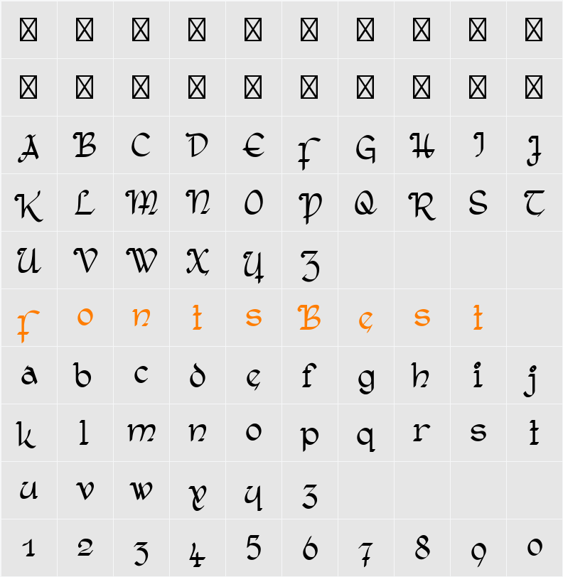 Rostock Kaligraph Character Map