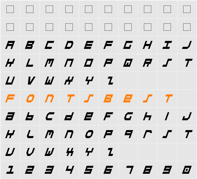 Stuntman Condensed Italic Character Map