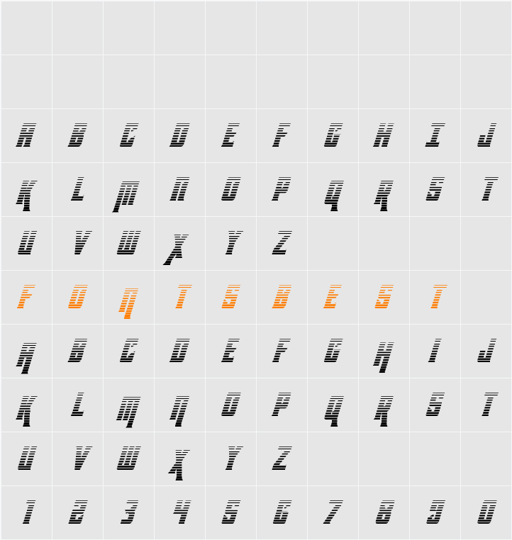 Kondor Gradient Italic Character Map