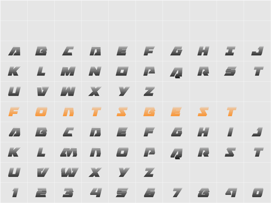 Eagle Strike Gradient Italic Character Map