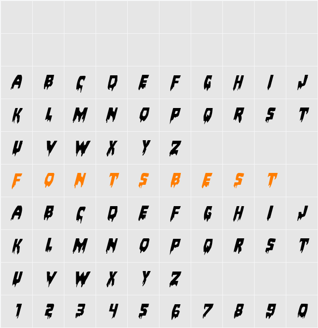 Bloodlust Expanded Italic Character Map