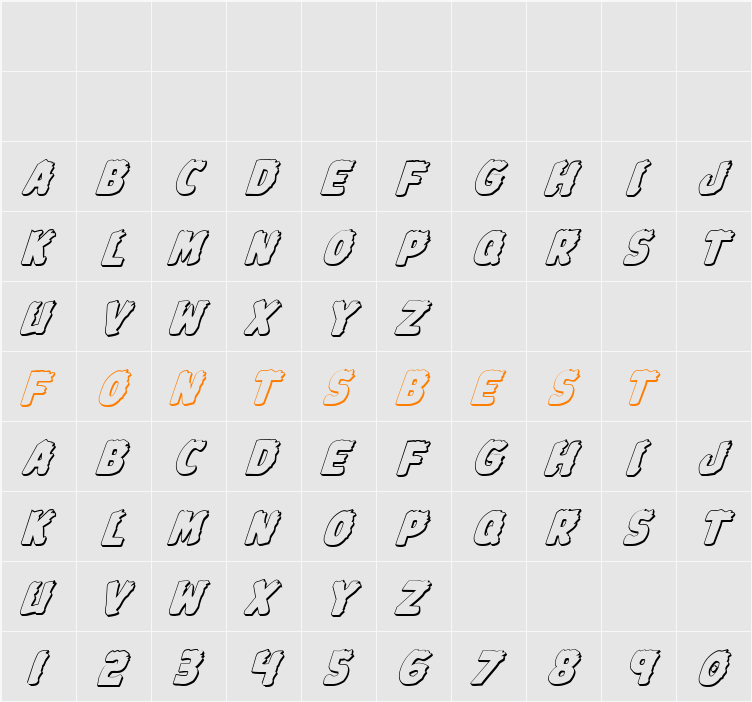 Johnny Torch 3D Italic Character Map