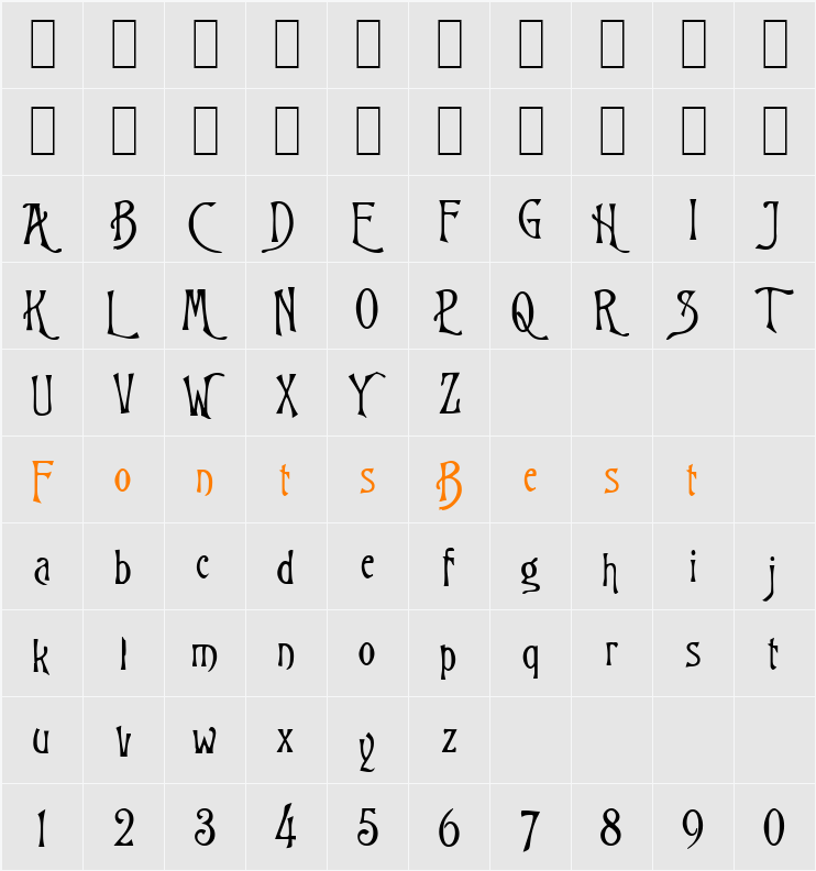 Rugklacht J Character Map