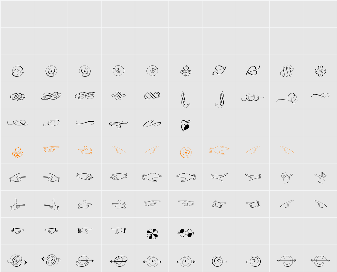 LTZapfino Ornaments Character Map
