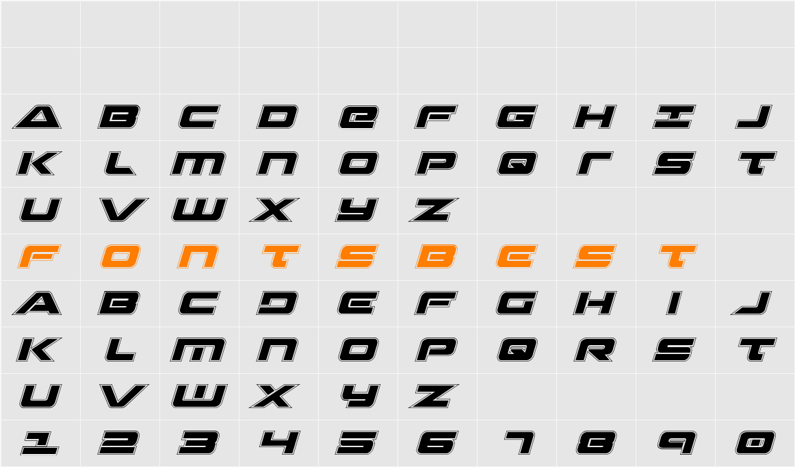 Strikelord Academy Italic Character Map