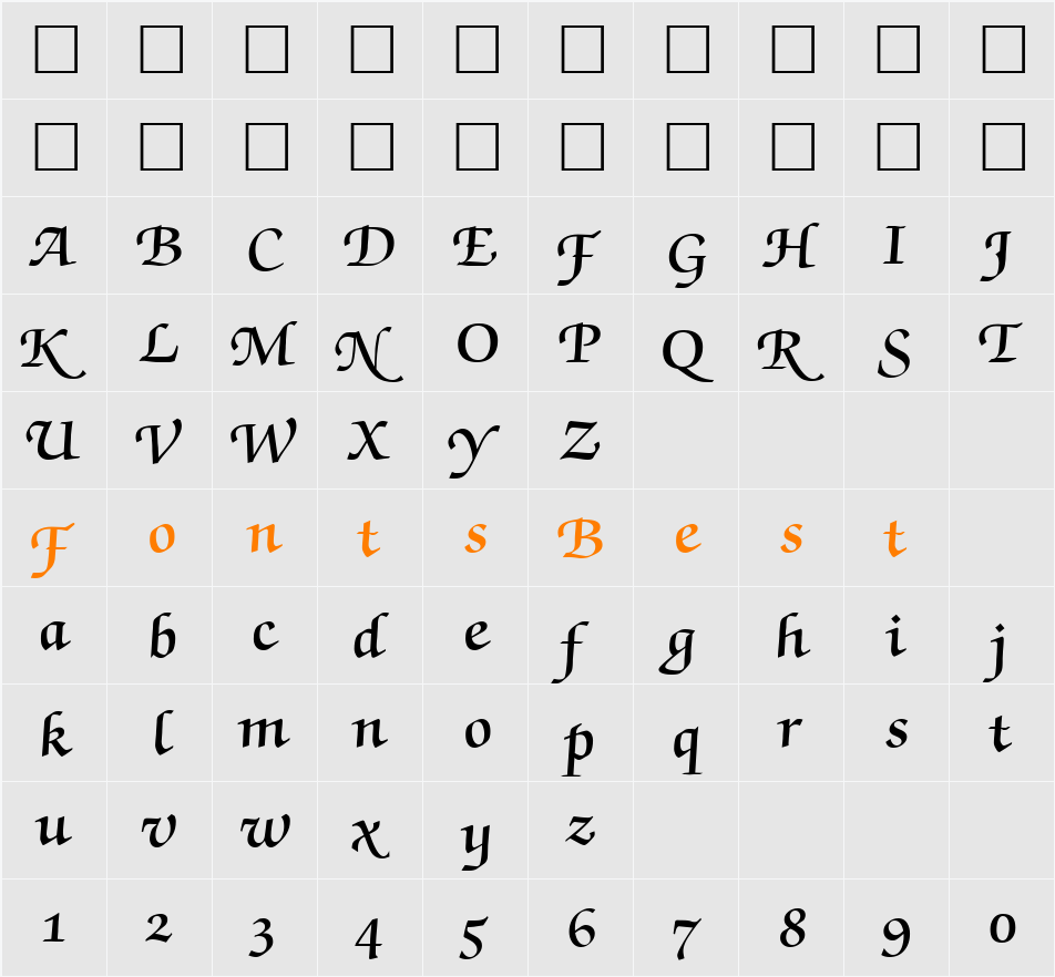 ZabriskieScriptSwashDemi DB Character Map
