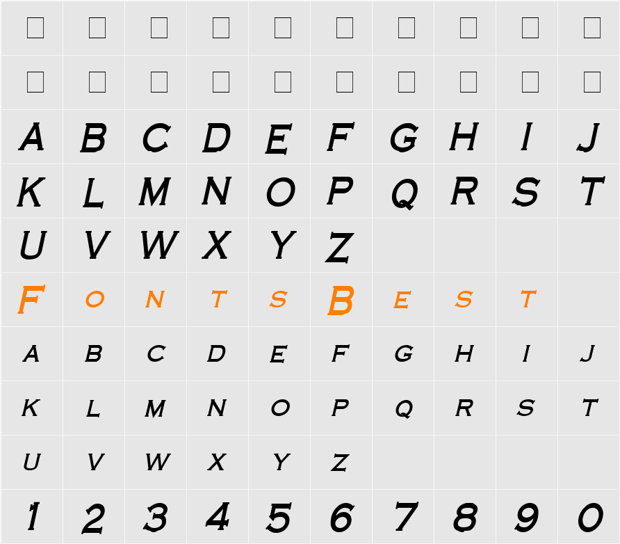 Cobalt Condensed Character Map