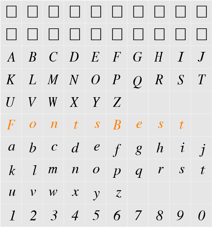 Roman Mono Character Map