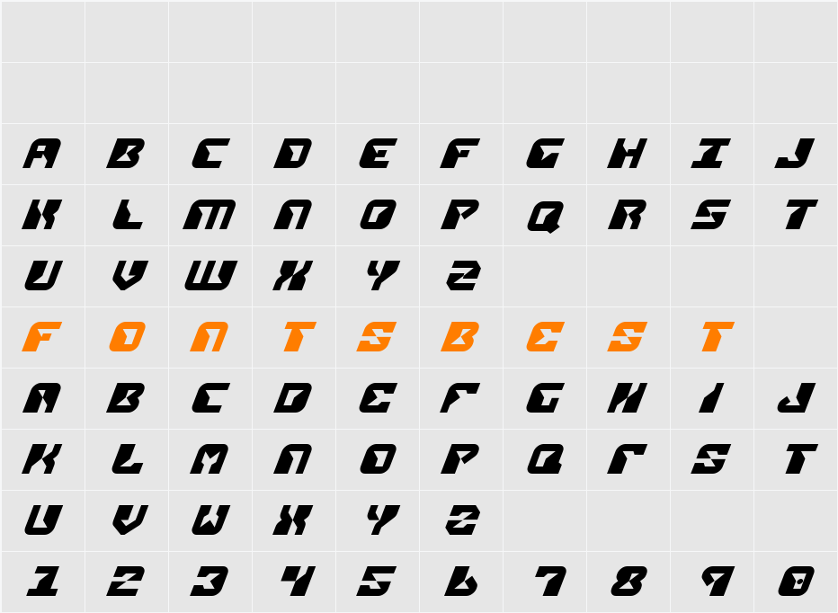 Replicant Italic Character Map