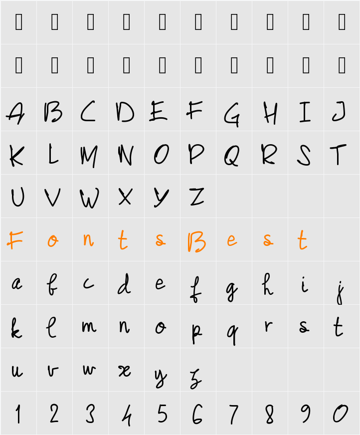 PWJunescript Character Map