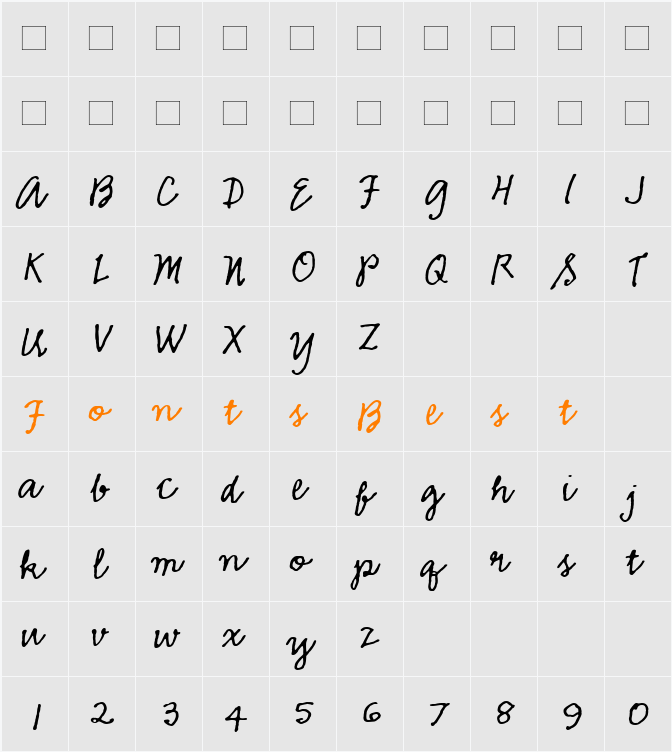 EmmascriptMVB Character Map