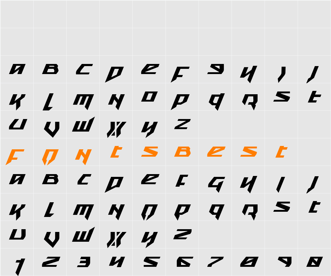 Snubfighter Bold Italic Character Map