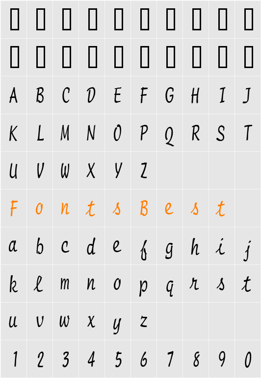 Manuscript Thin Character Map