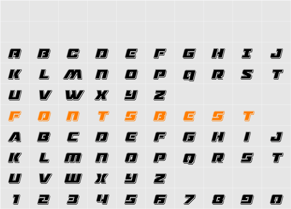 Drone Tracker Punch Italic Character Map