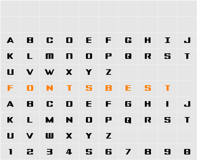 Tigershark Extra-Condensed Character Map