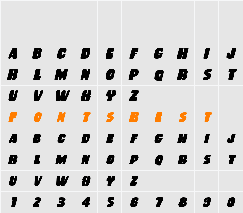 Rubber Boy Bold Italic Character Map