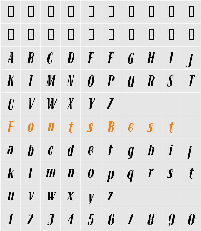 Bloc Kursiv Character Map