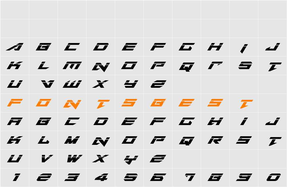 Tarrget Laser Italic Character Map