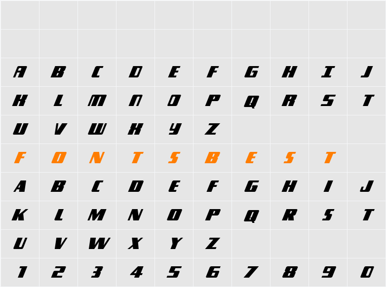 Typhoon Italic Character Map