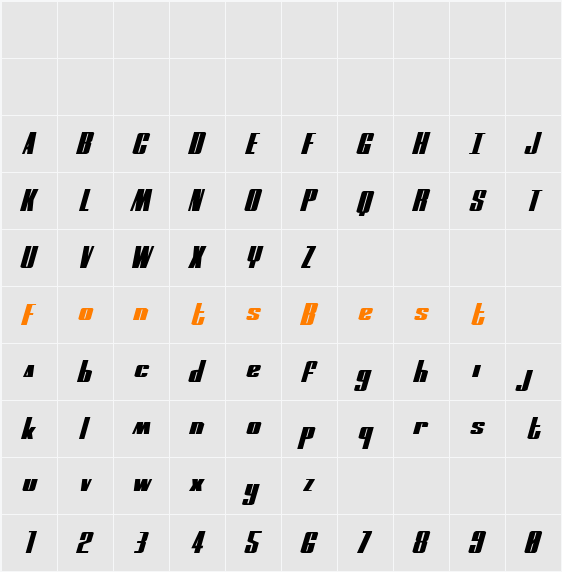 MOON Runner Extra-Squat Italic Character Map