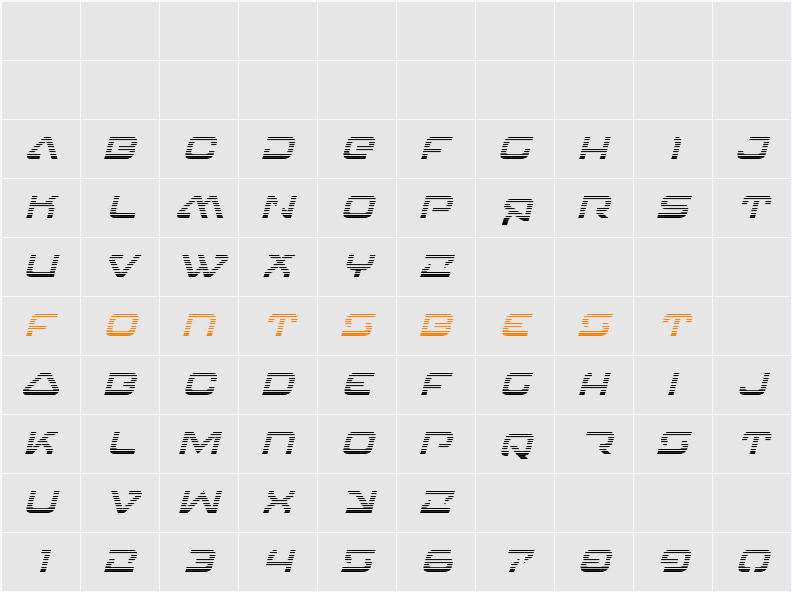 4114 Blaster Gradient Italic Character Map