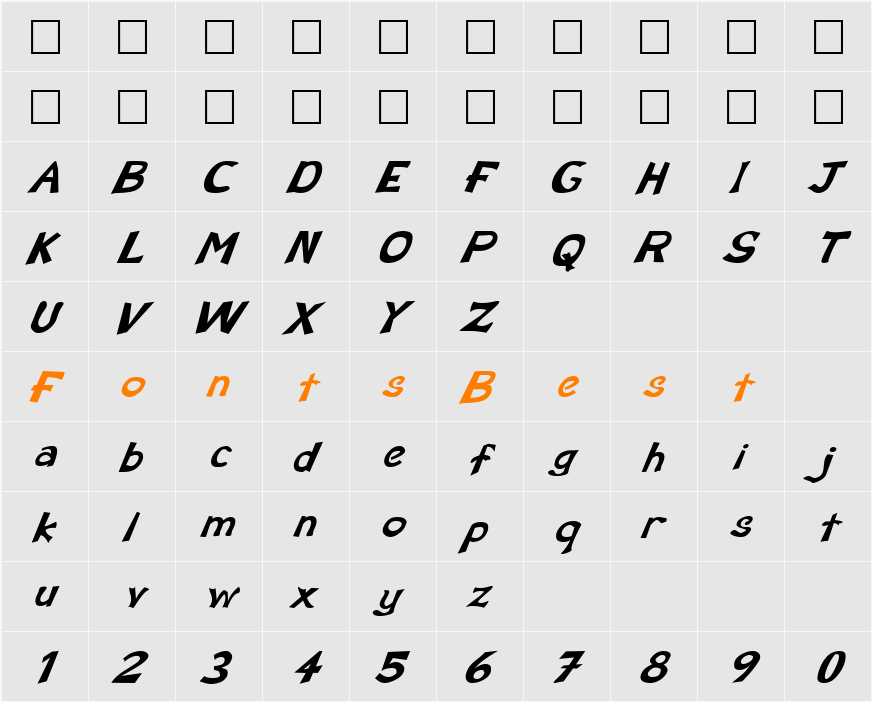 FZ BASIC 12  ITALIC Character Map