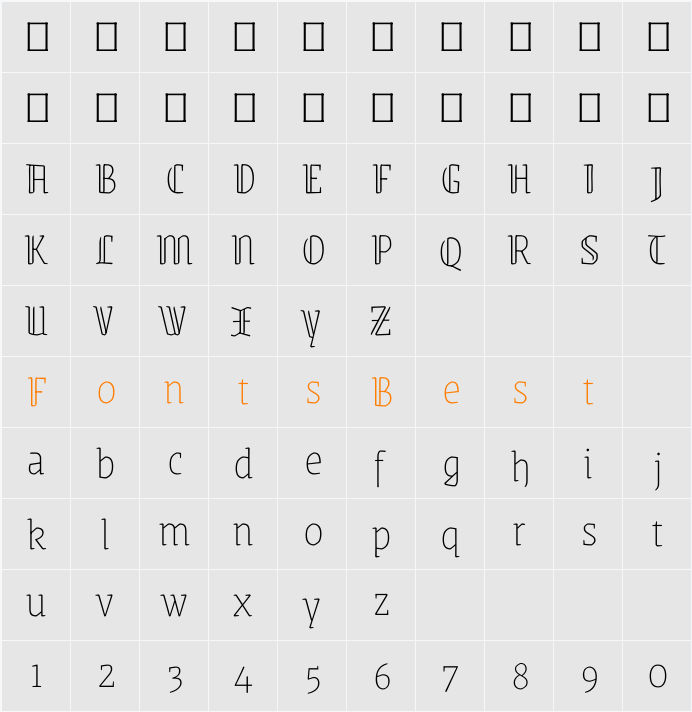 Grenze Gotisch Thin Character Map